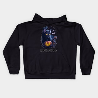 Meowloween Black Cat & Pumpkin - Happy Halloween! Kids Hoodie